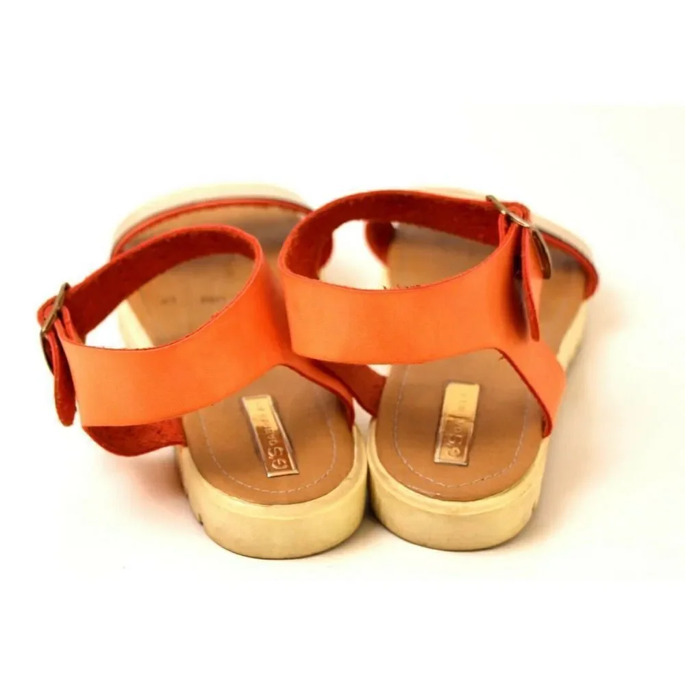 G'S GABRIELA'S ORANGE GOLD LEATHER ROUND TOE FLAT SLINGBACK SANDALS SHOES Sz 8.5